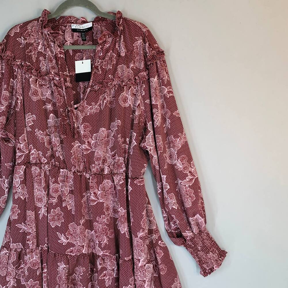 Eloquii Elements Floral Empire Waist Dress 18 20 Burgundy Boho Long Sleeve - Picture 3 of 9